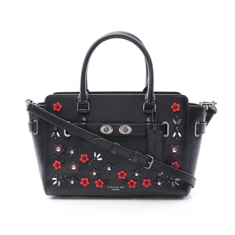 Coach Blake Carryall Flower 2-Way Handbag, Leather, Women's, Black (F59450)